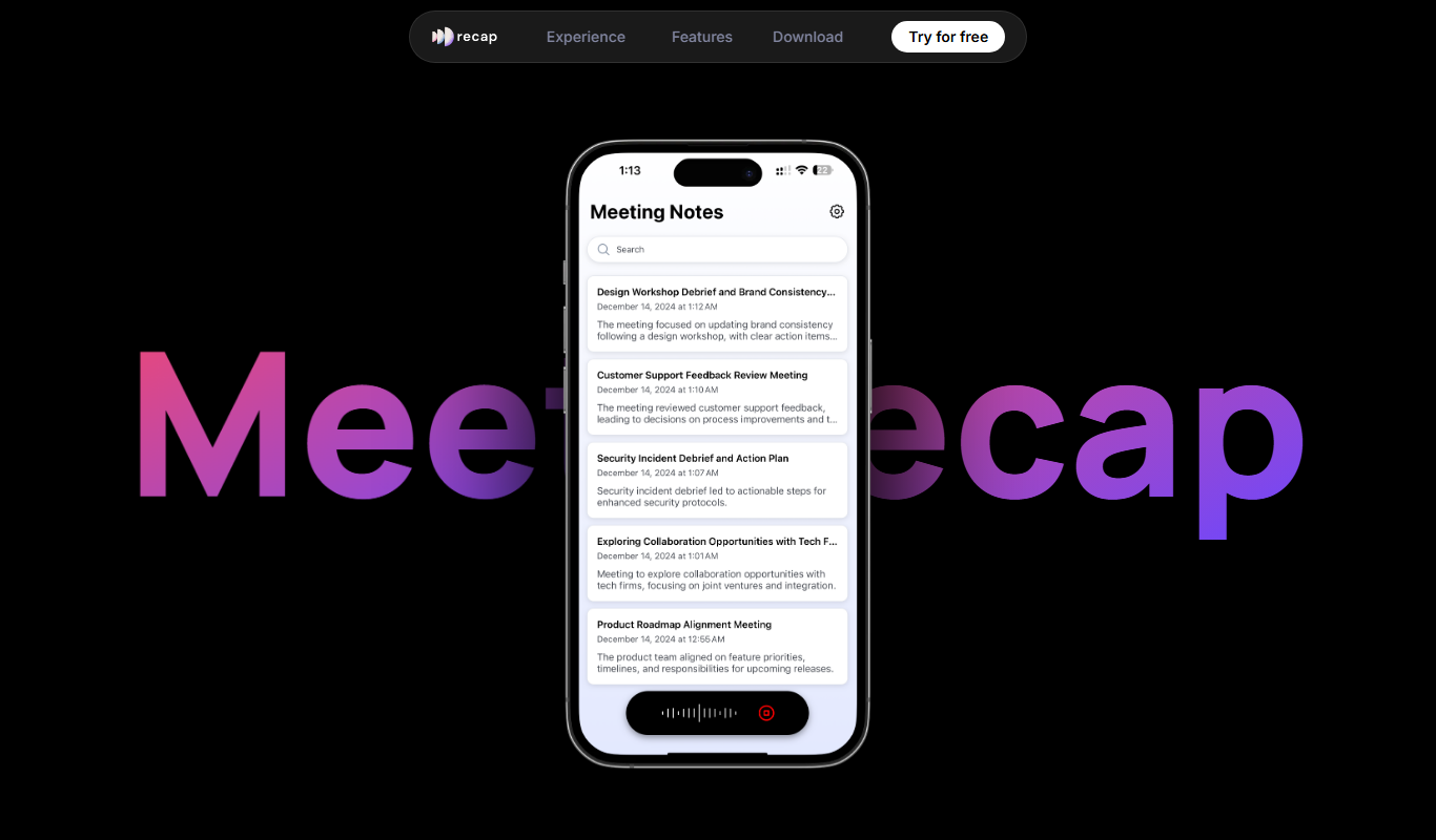 Recap AI app screenshot