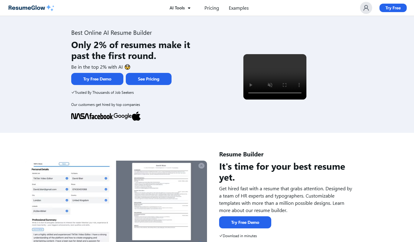 ResumeGlow app screenshot