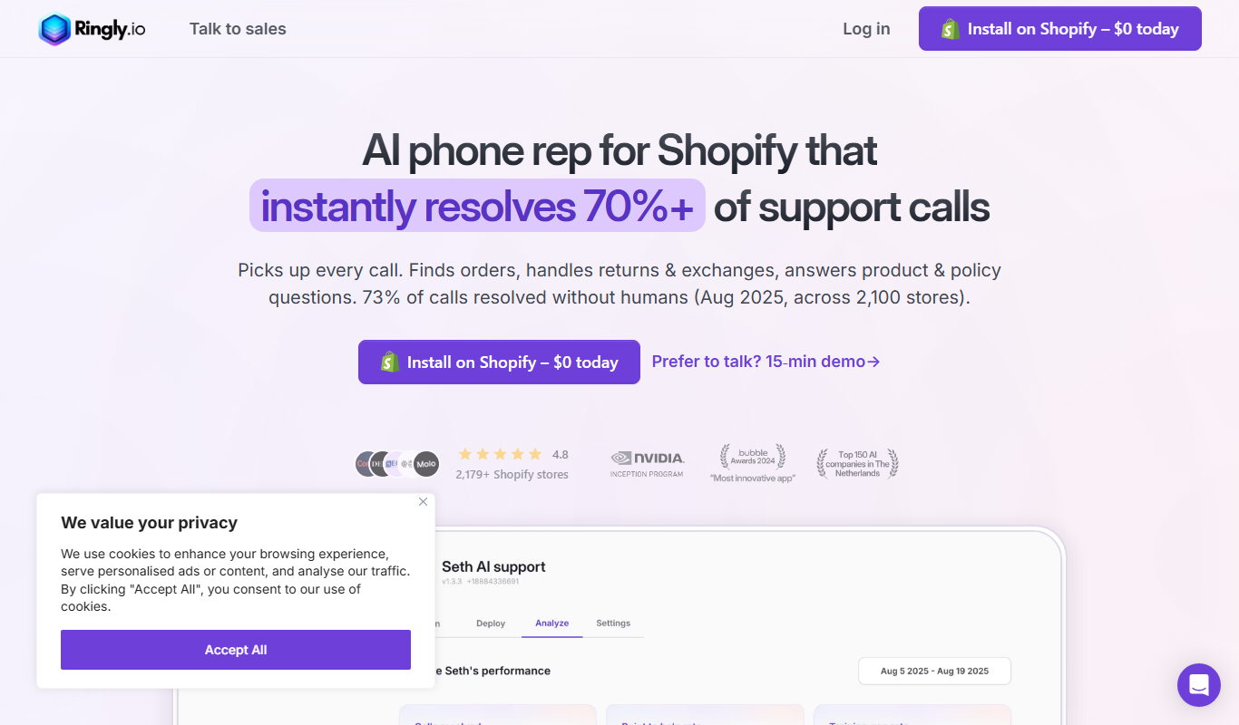 Screenshot of the Ringly.io interface
