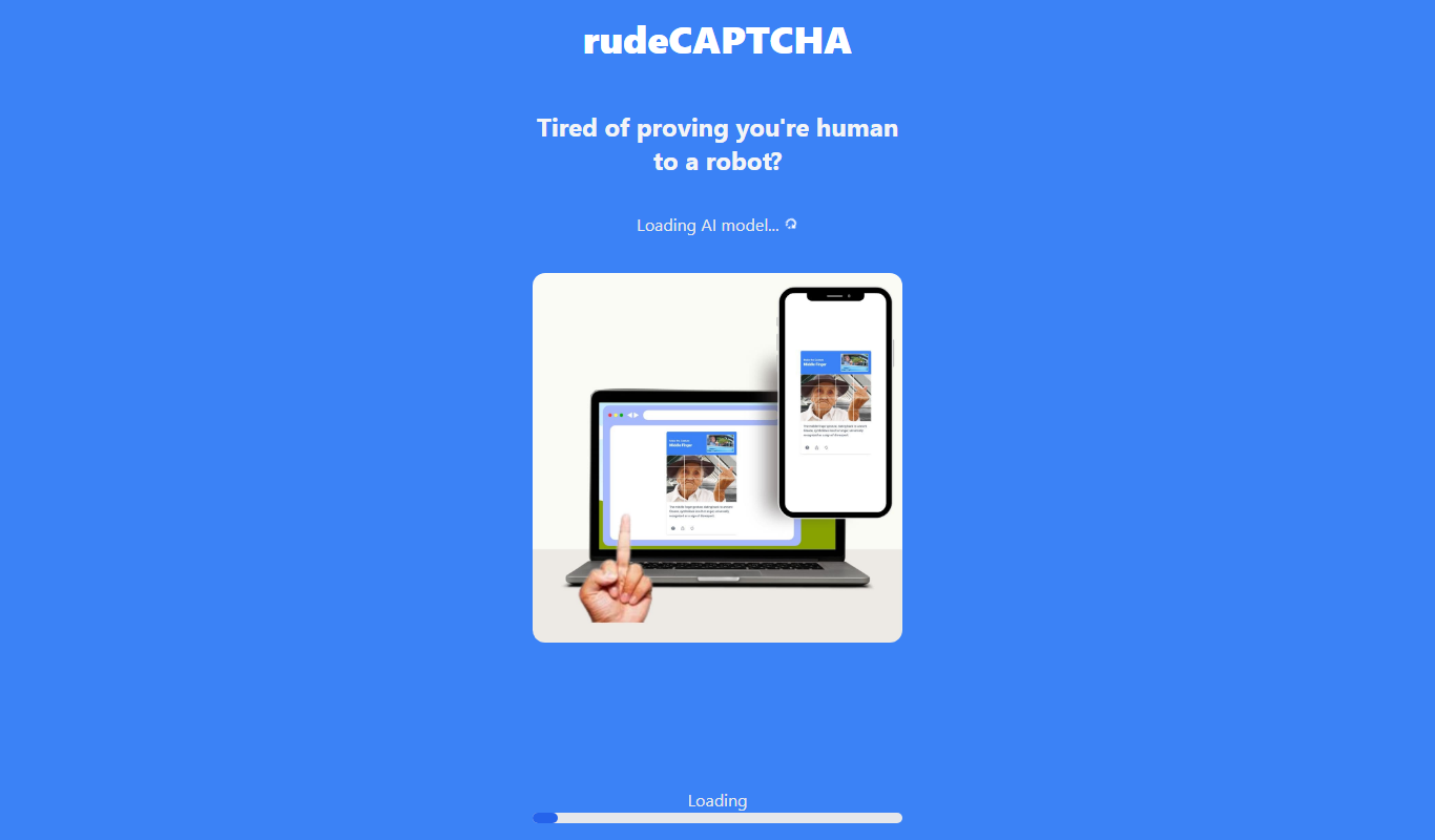 Screenshot of the rudeCaptcha interface