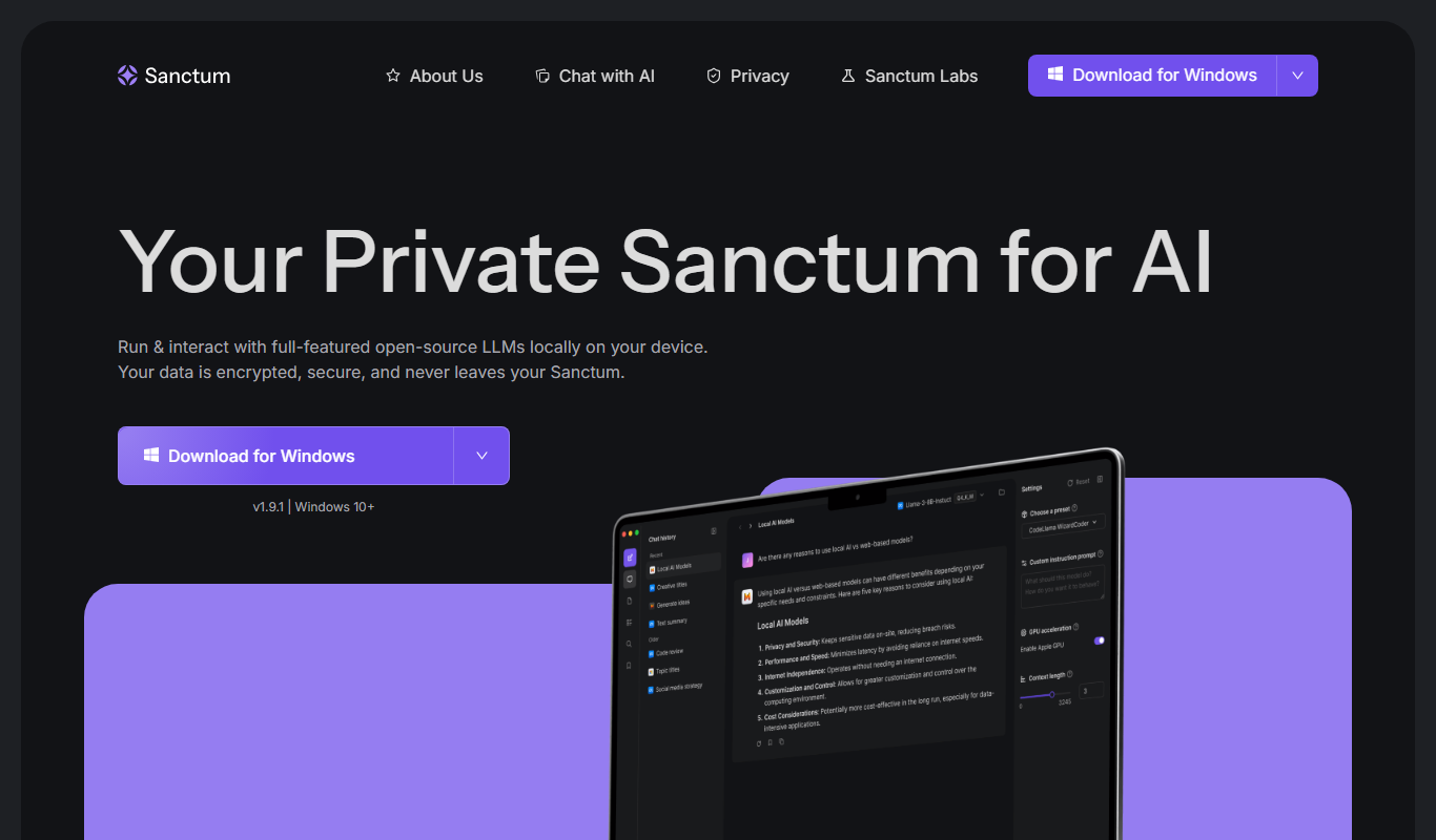 Sanctum AI app screenshot