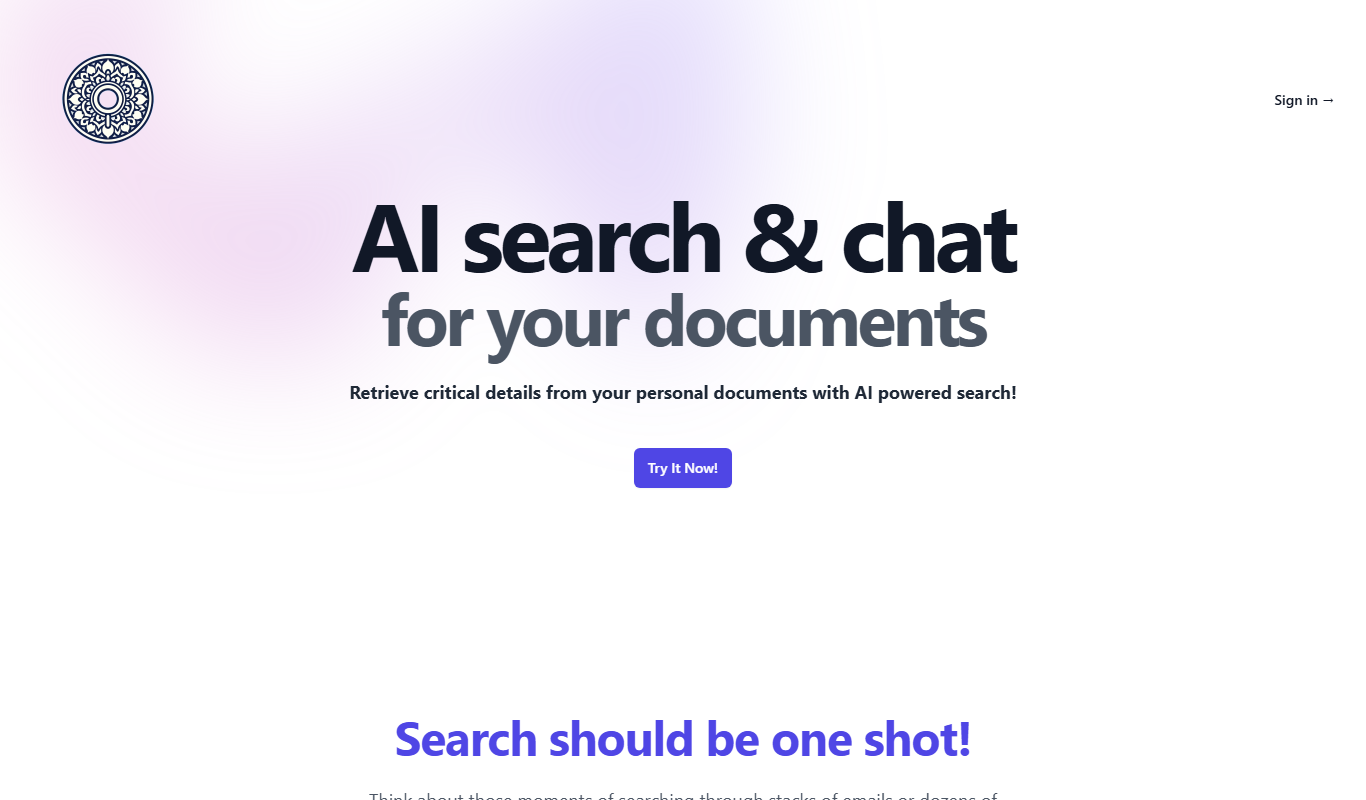 Screenshot of SearchMyDocs.ai interface showing document search results