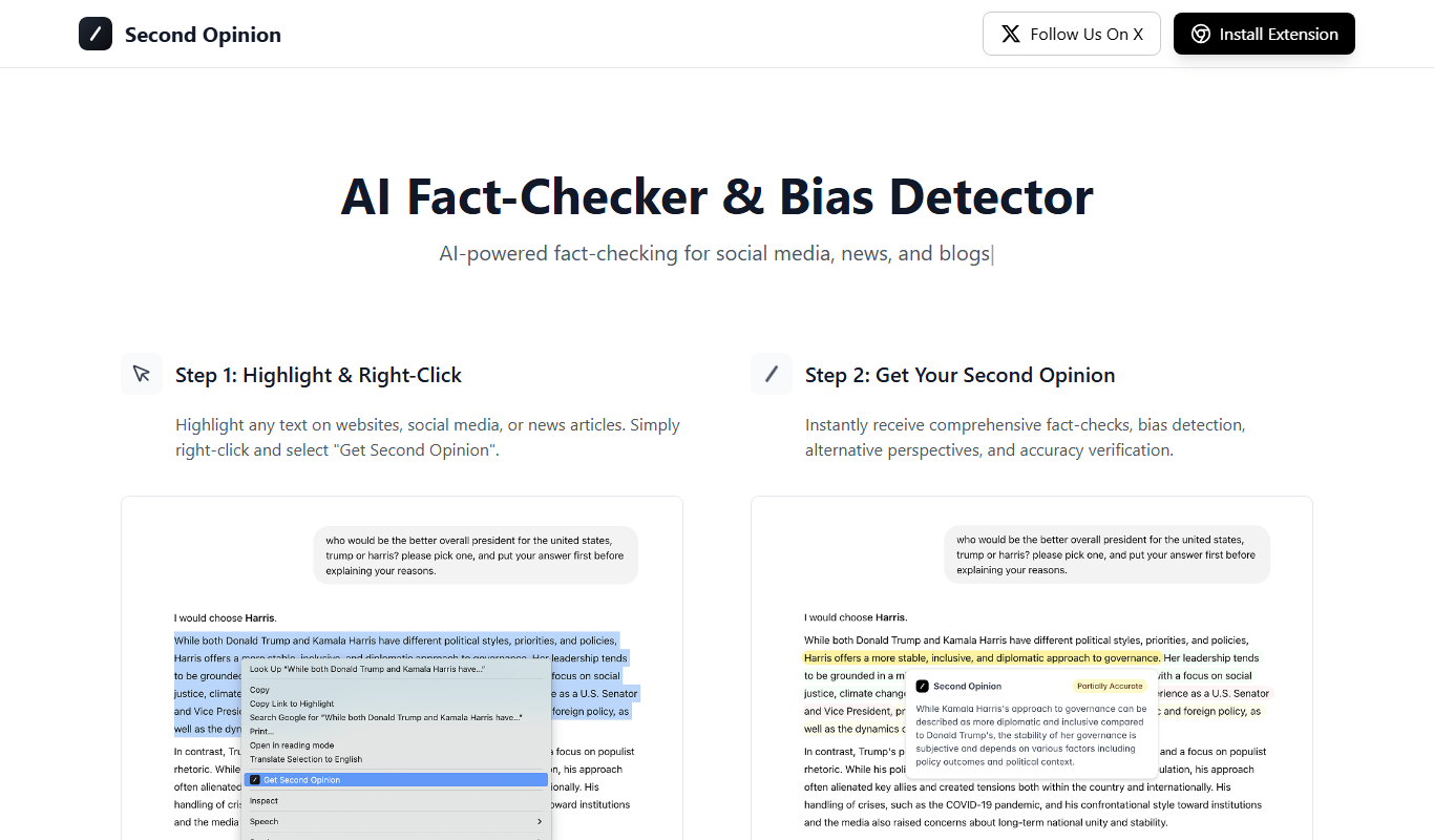 Screenshot of the Second Opinion interface
