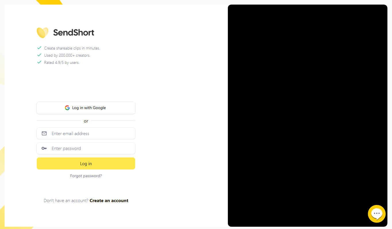 Screenshot of the SendShort interface