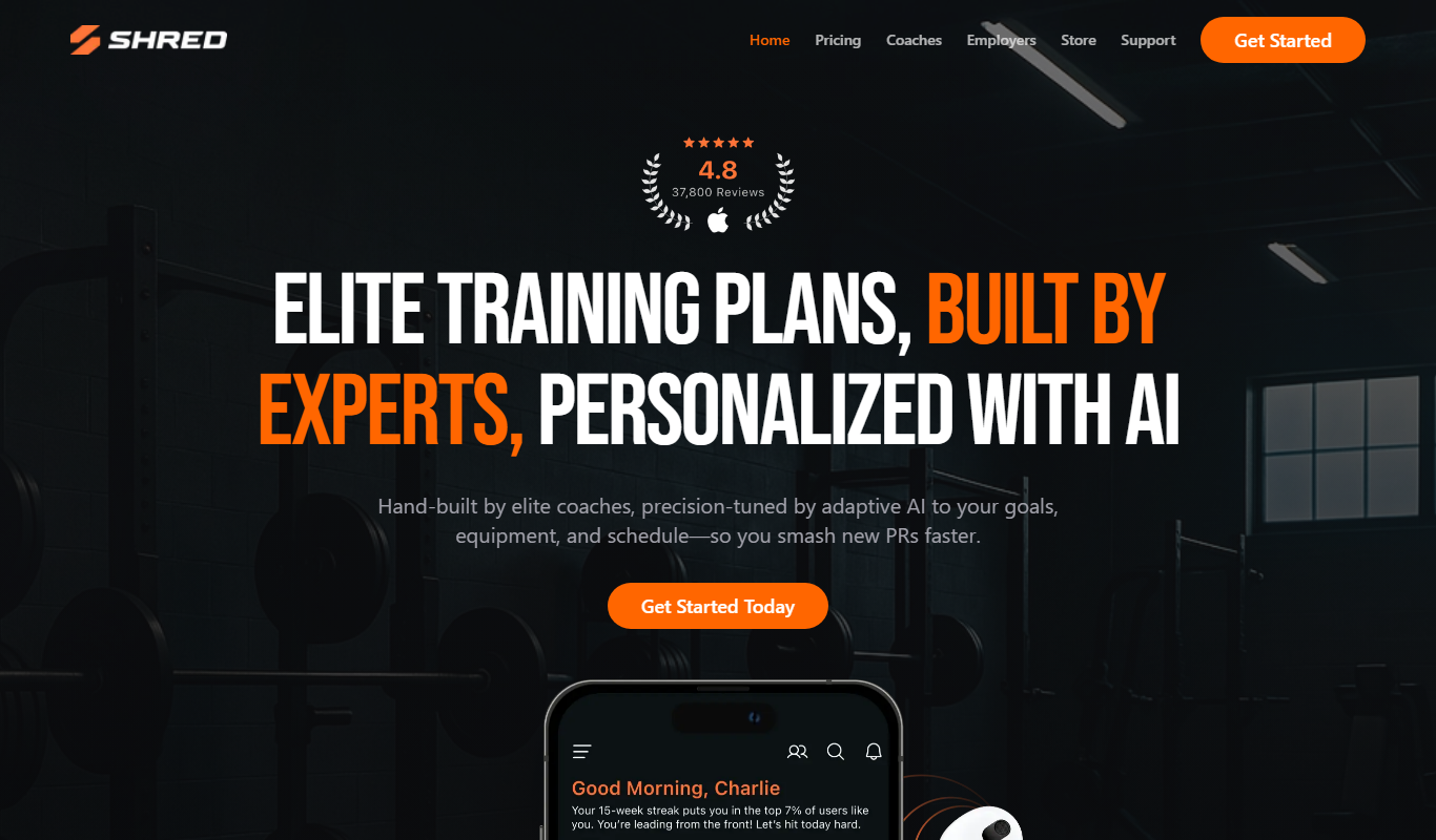 SHRED: Home & Gym Workouts App app screenshot