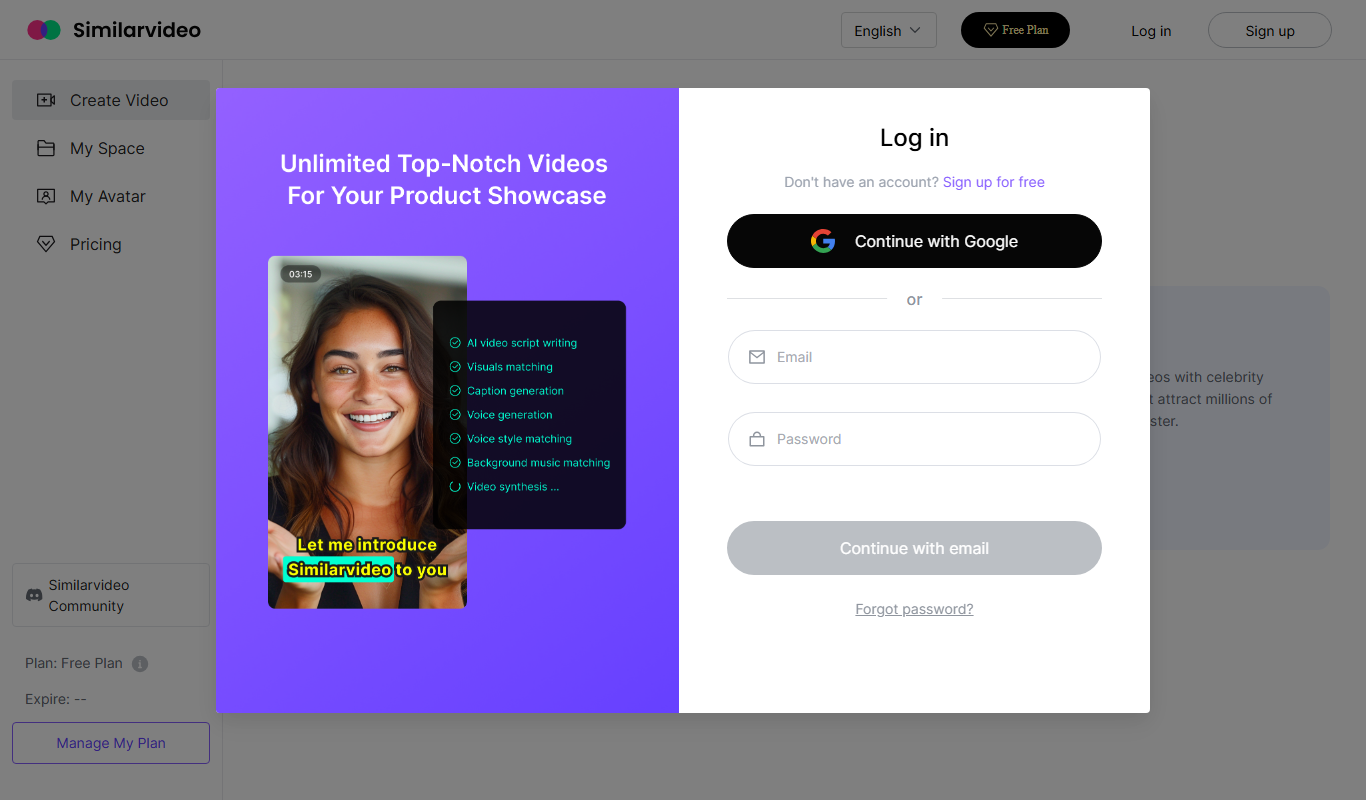 Screenshot of the Similarvideo interface