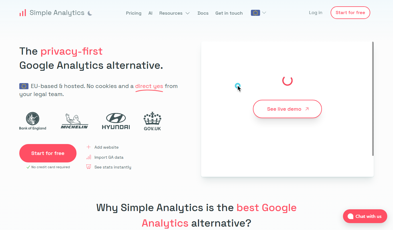 Screenshot of the Simple Analytics interface