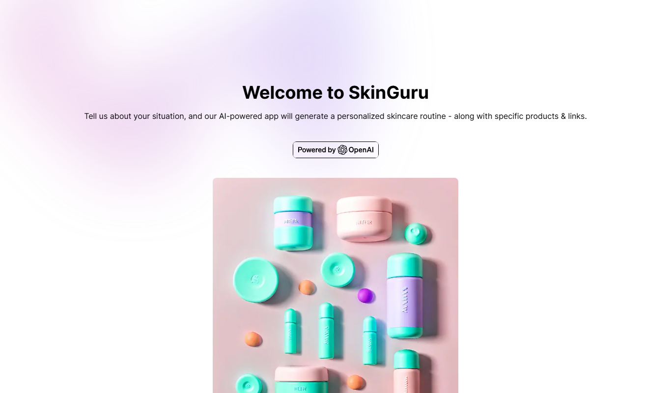 Screenshot of the SkinGuru interface