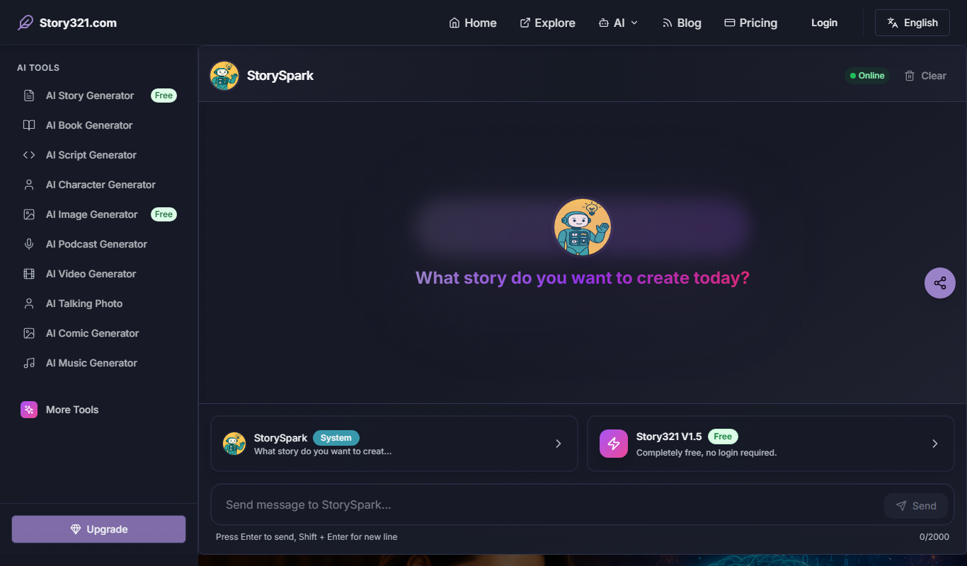 Story321 AI story generator app screenshot