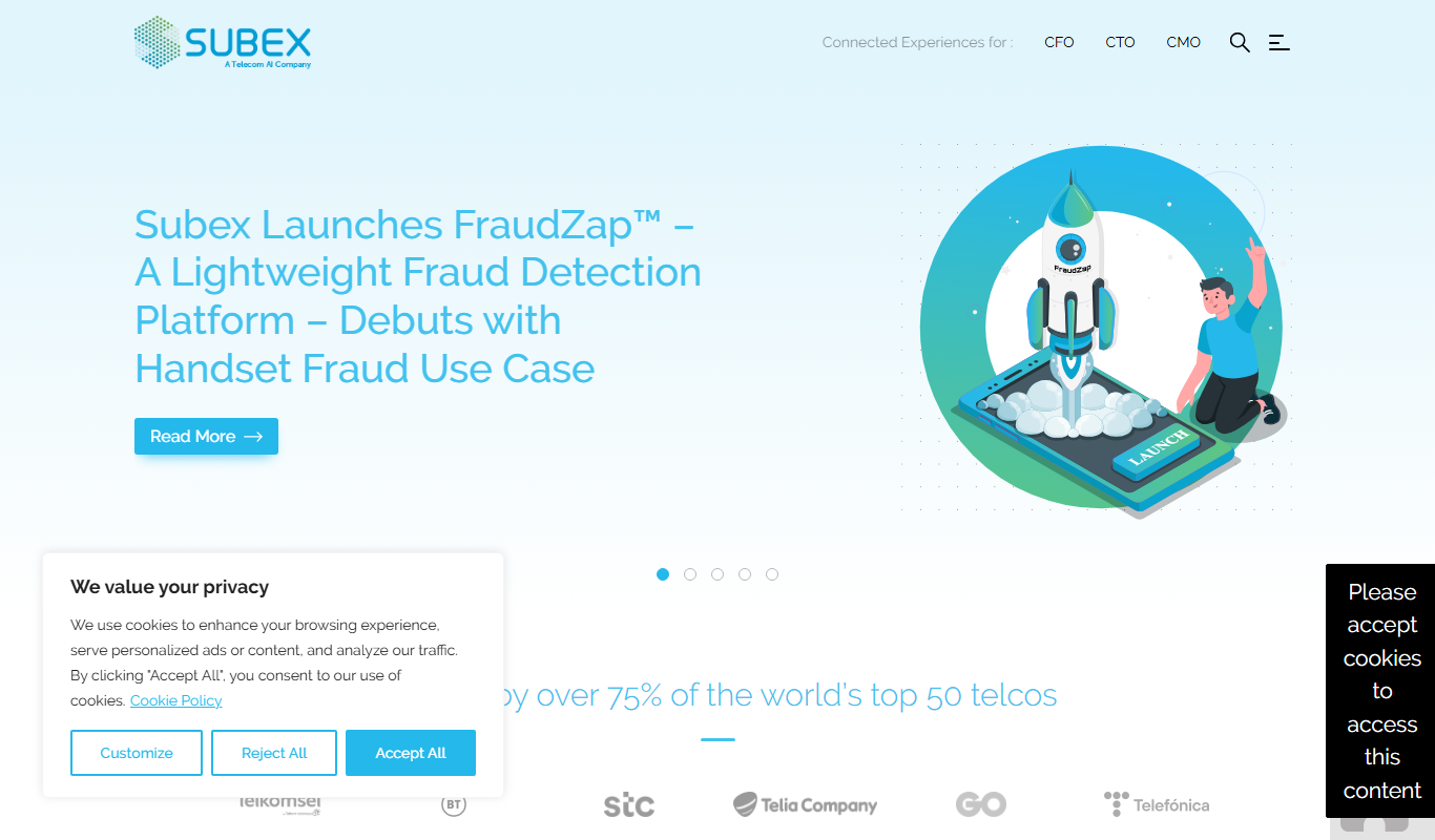 Screenshot of the subex.com interface