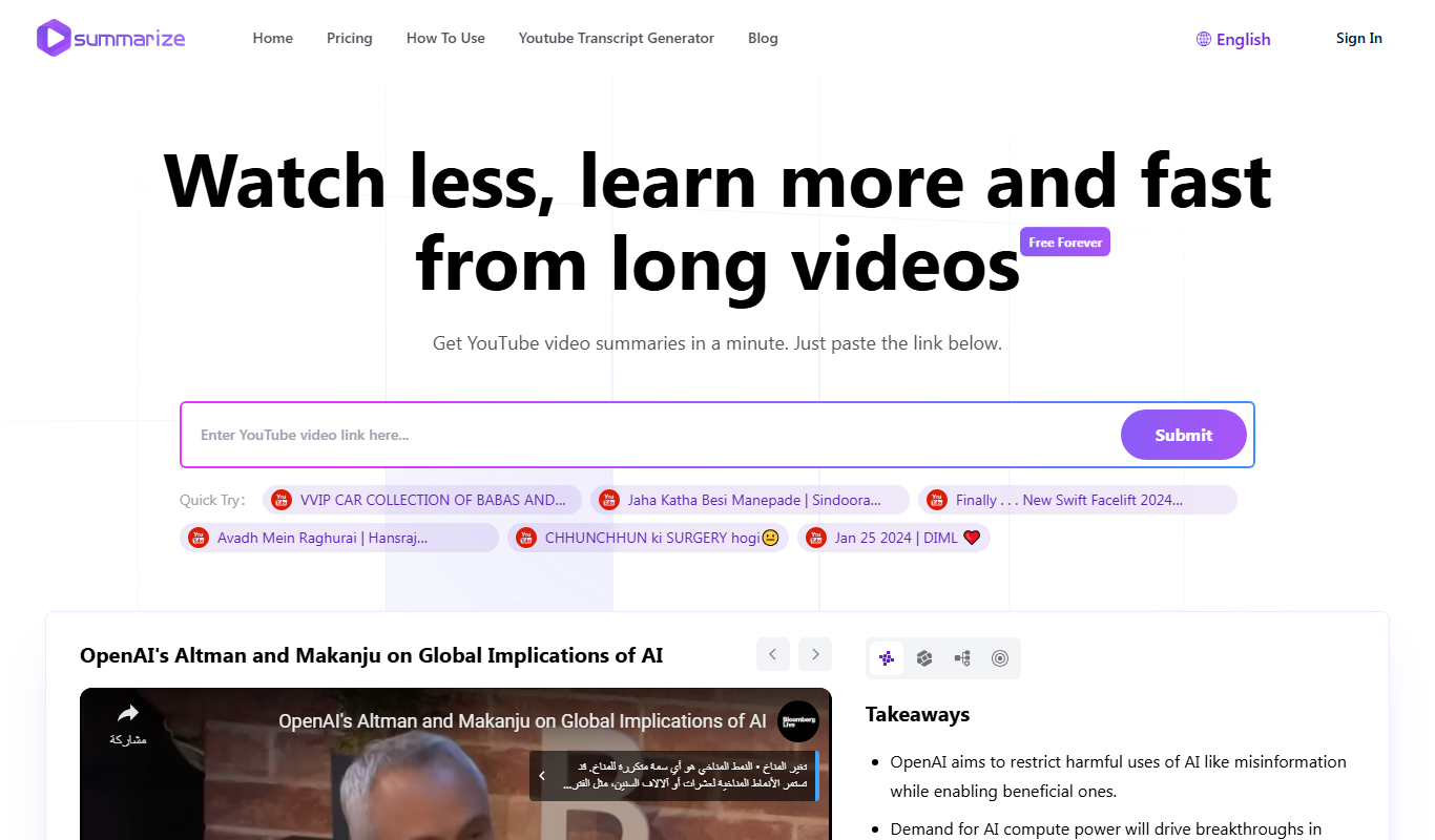 Summarize-Youtube Video Summarizer app screenshot