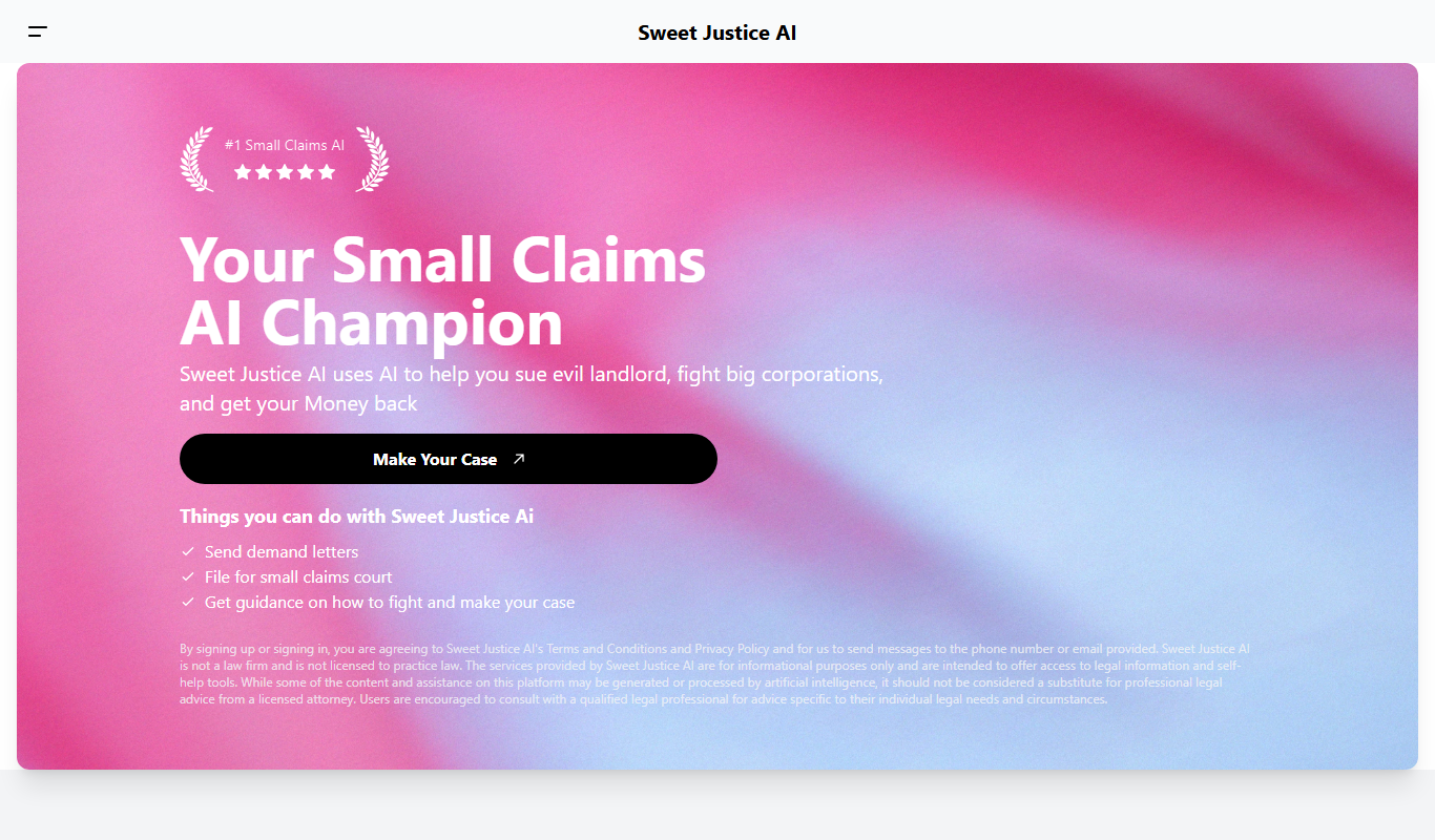 Sweet Justice AI app screenshot