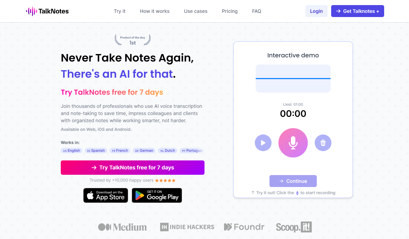 TalkNotes app screenshot