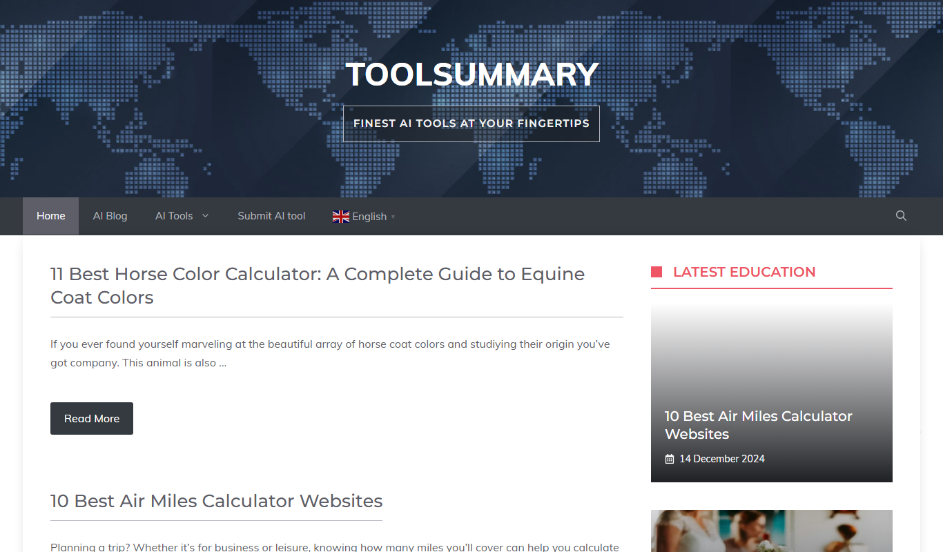 Screenshot of the Toolsummary interface