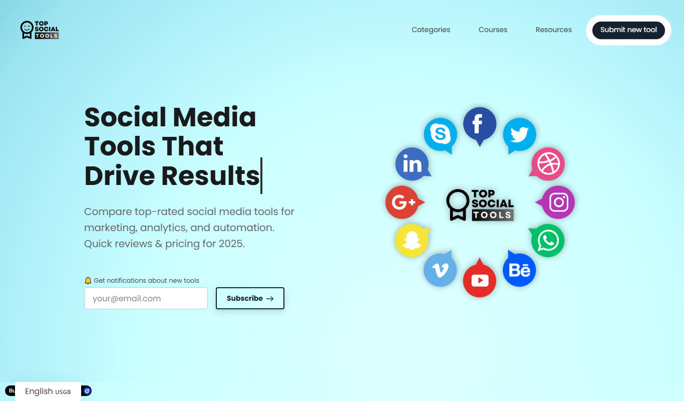 Screenshot of the Top Social Tools interface