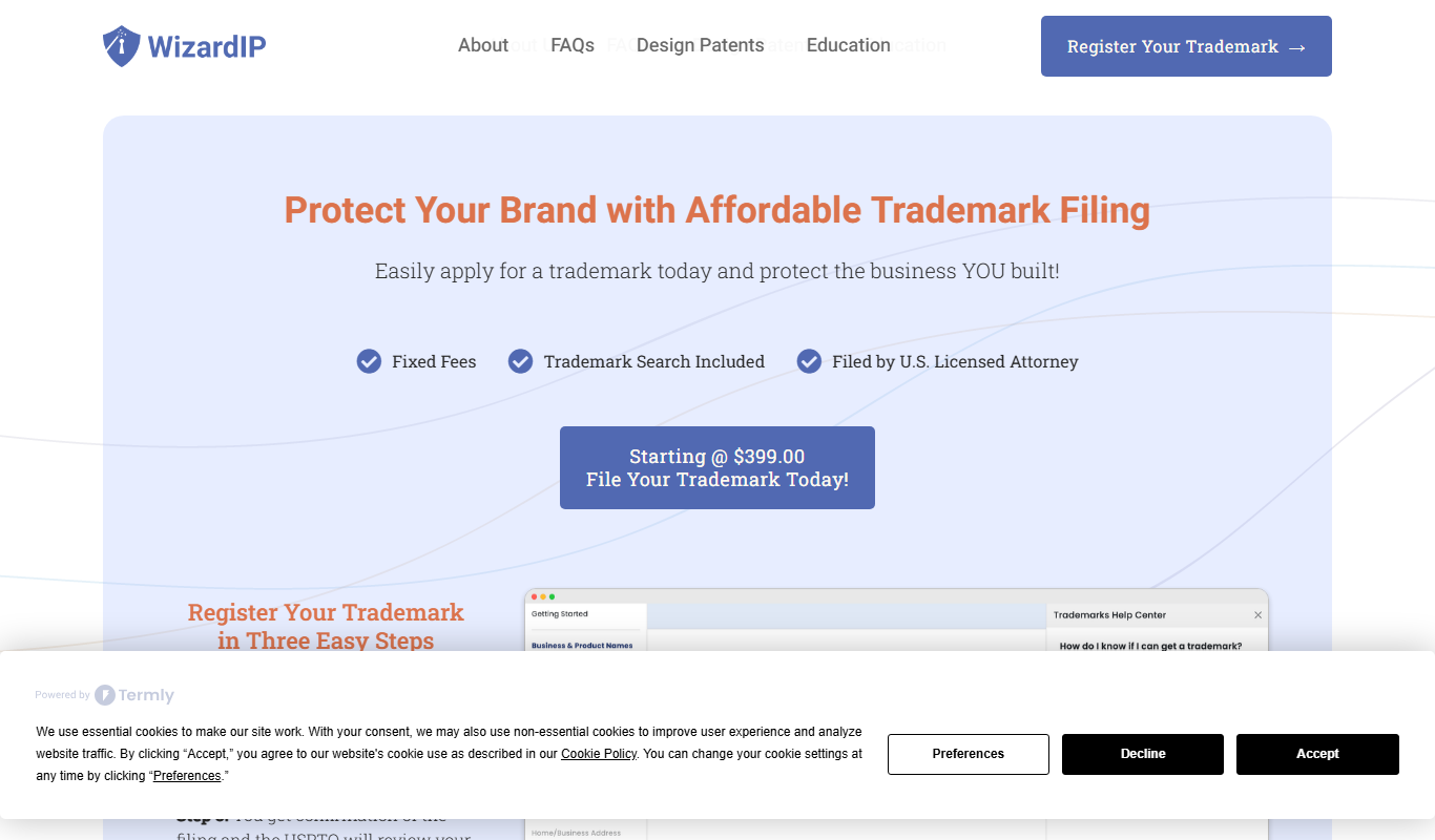 Screenshot of TrademarkOwl trademark search and monitoring interface