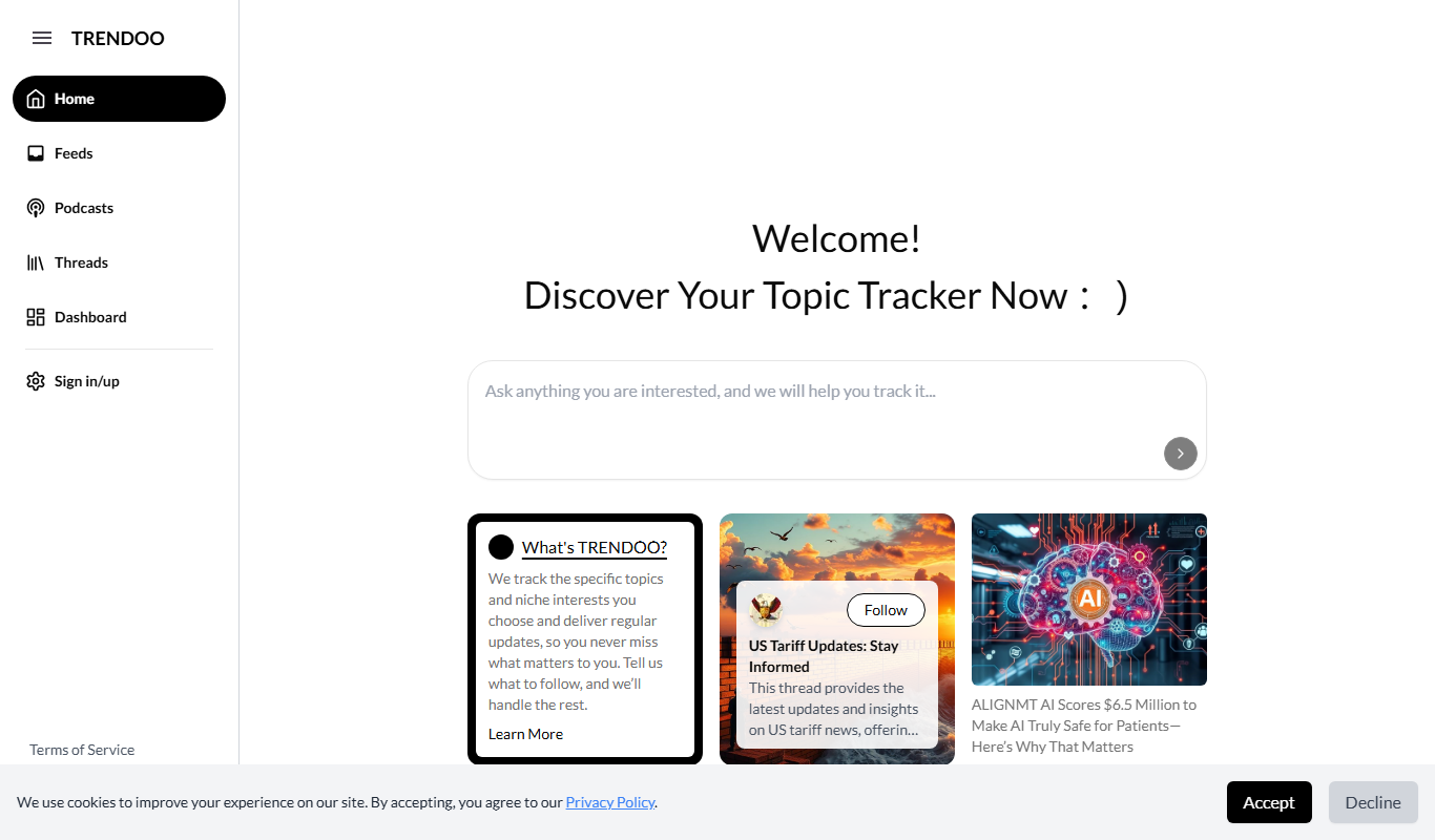 Screenshot of the Trendoo interface