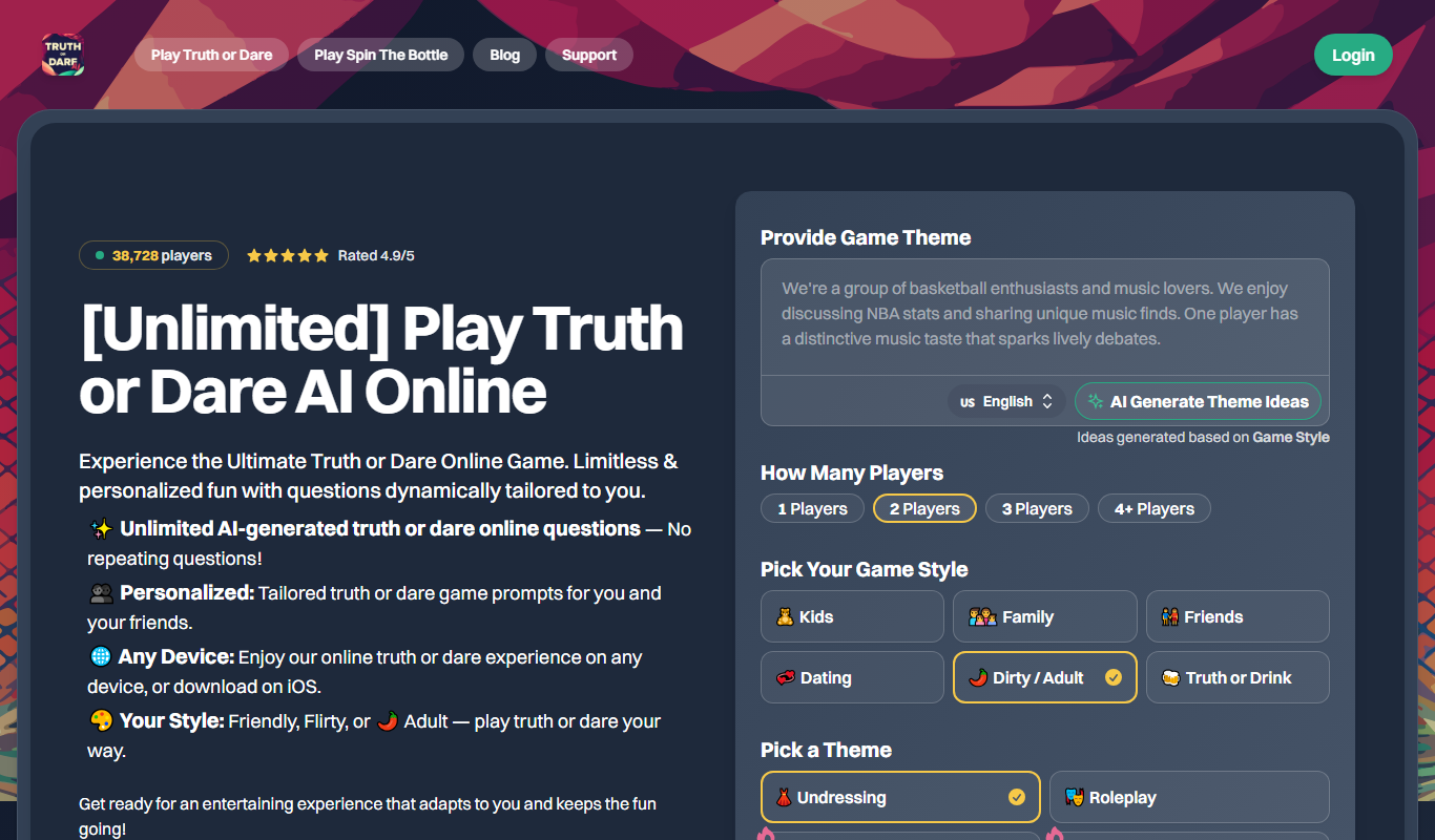 Truth or Dare AI app screenshot