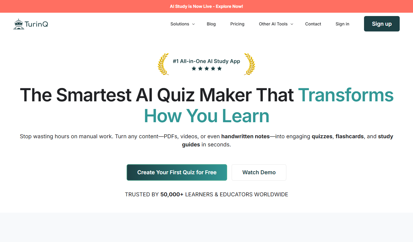 Turinq.com AI Question and Exam Generator app screenshot