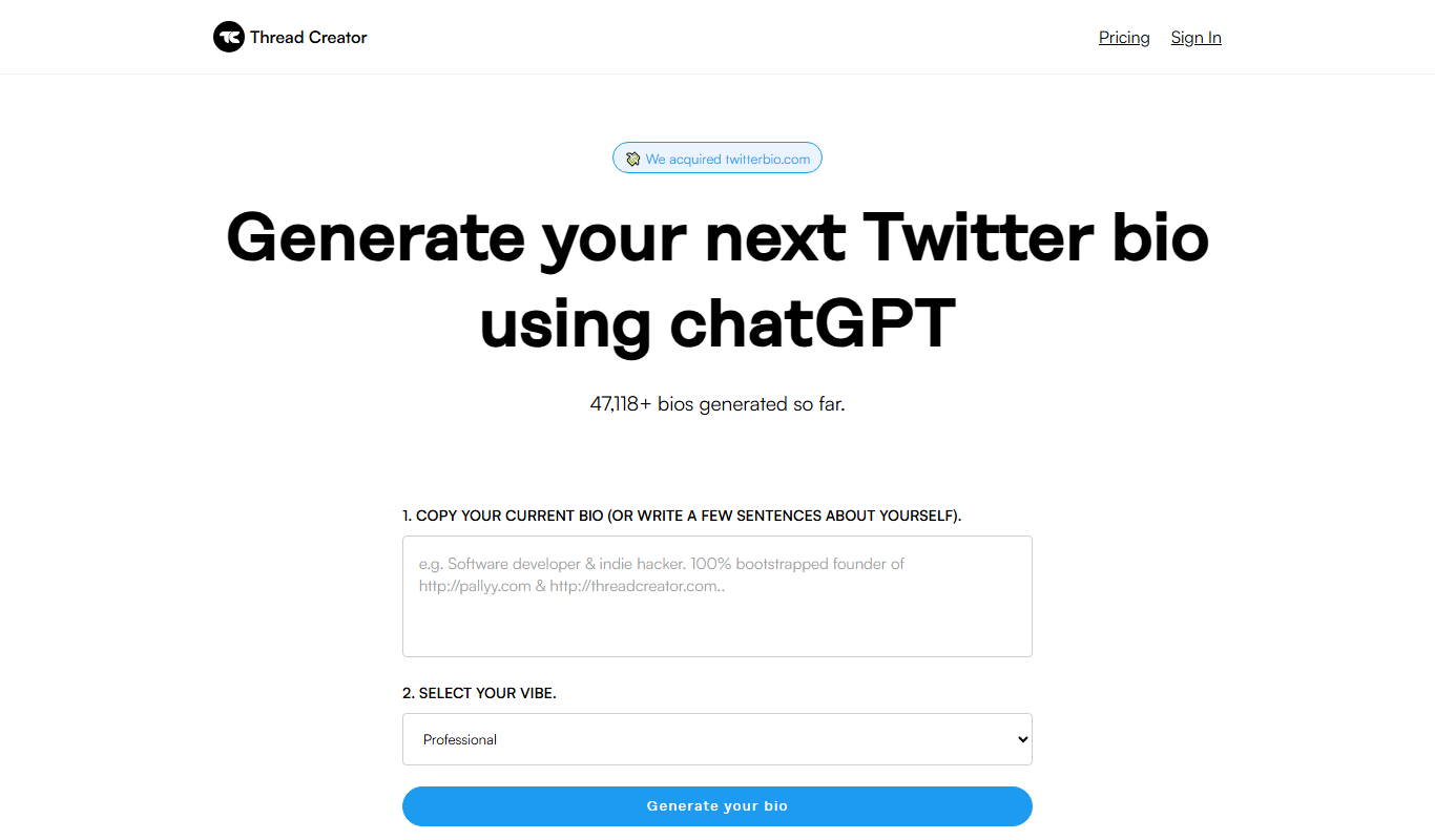 TwitterBio app screenshot