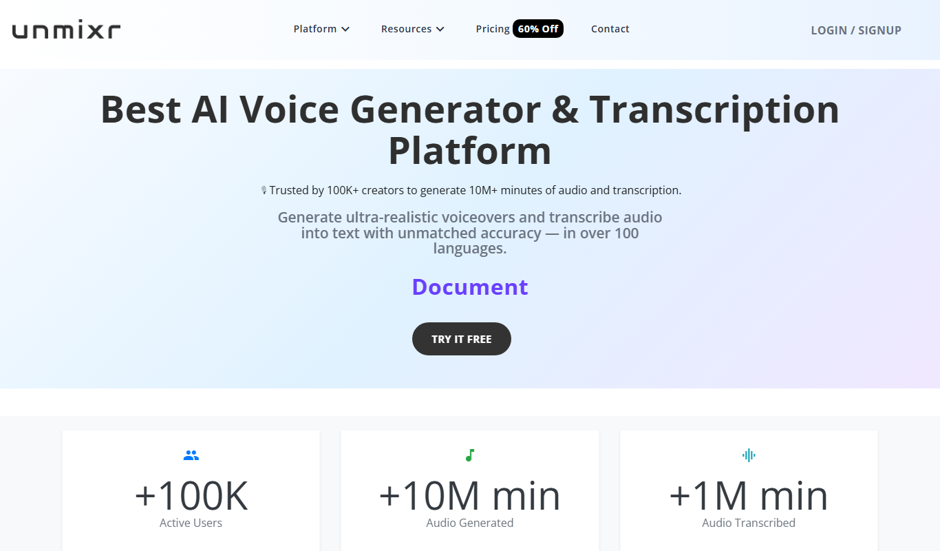 Unmixr AI app screenshot