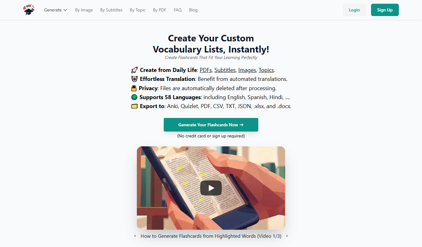 VocabGenerator.com app screenshot