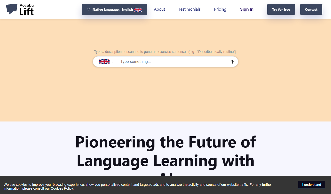 Screenshot of Vocabulift vocabulary builder app interface