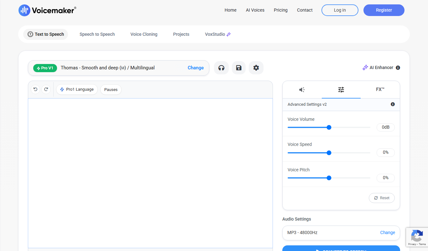 Screenshot of the Voicemaker interface