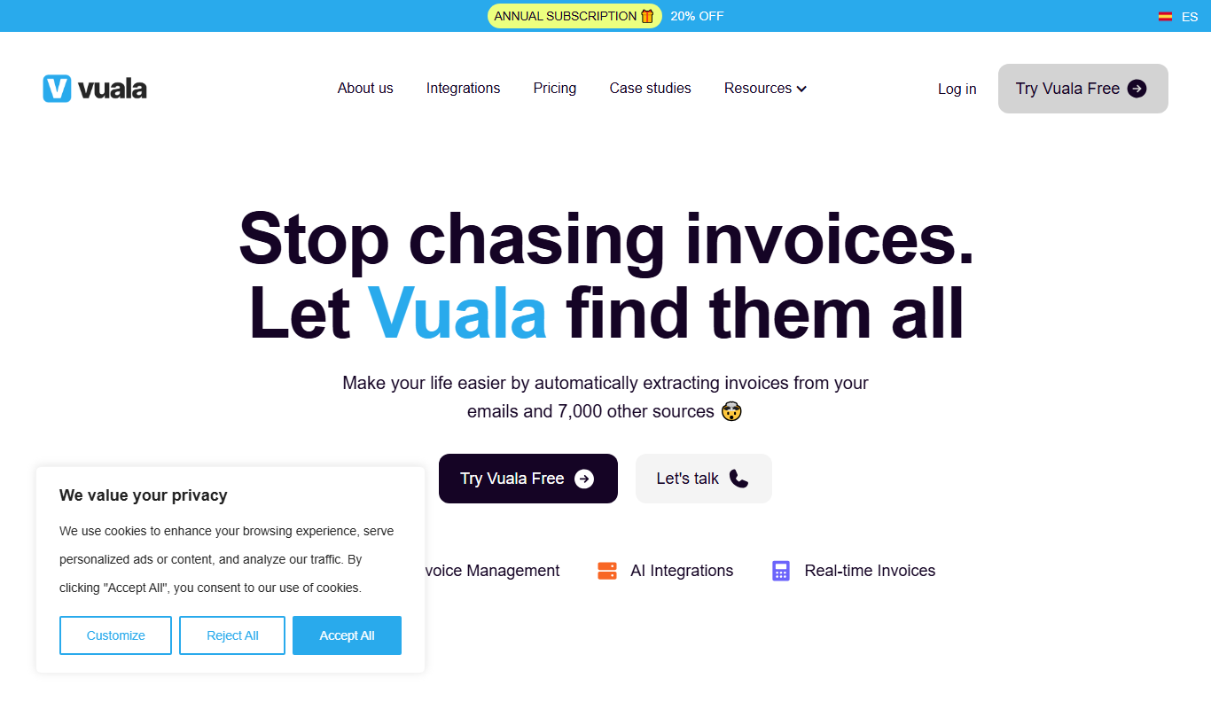 Screenshot of the Vuala 1.0 interface