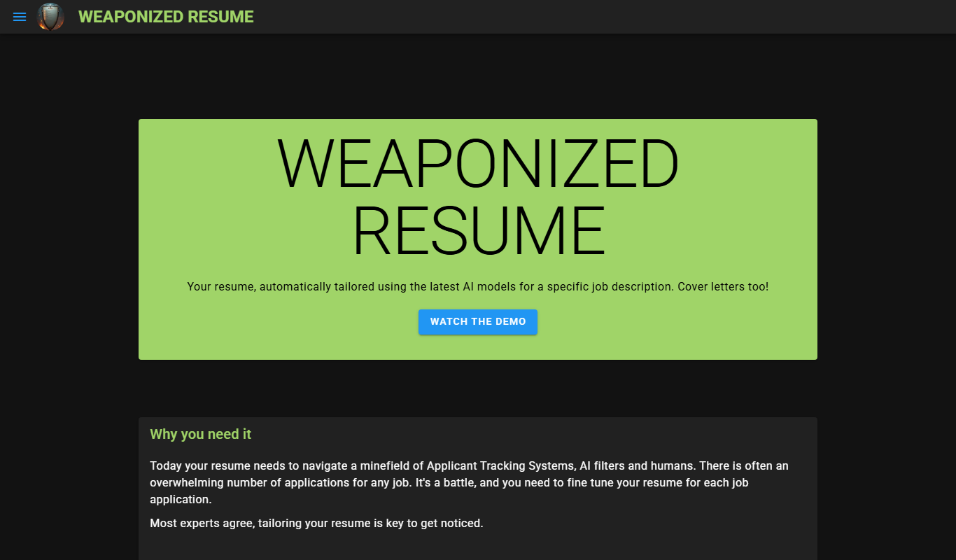 WEAPONIZED RESUME app screenshot
