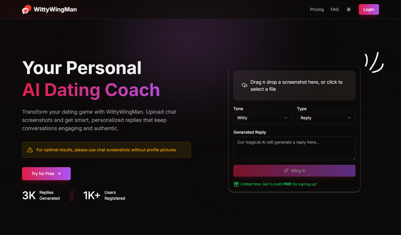 Screenshot of the WittyWingMan interface