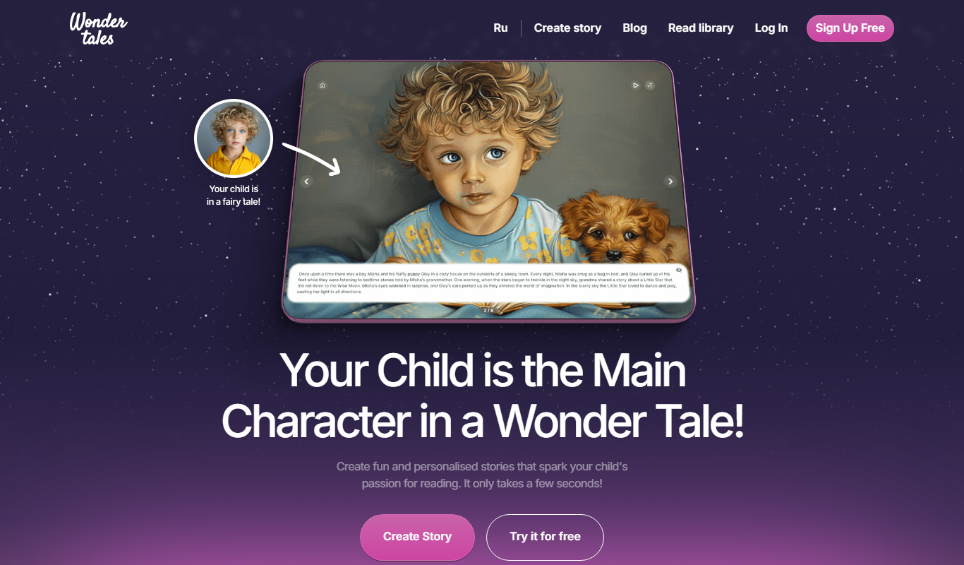 WonderTales — bedtime story generator app screenshot