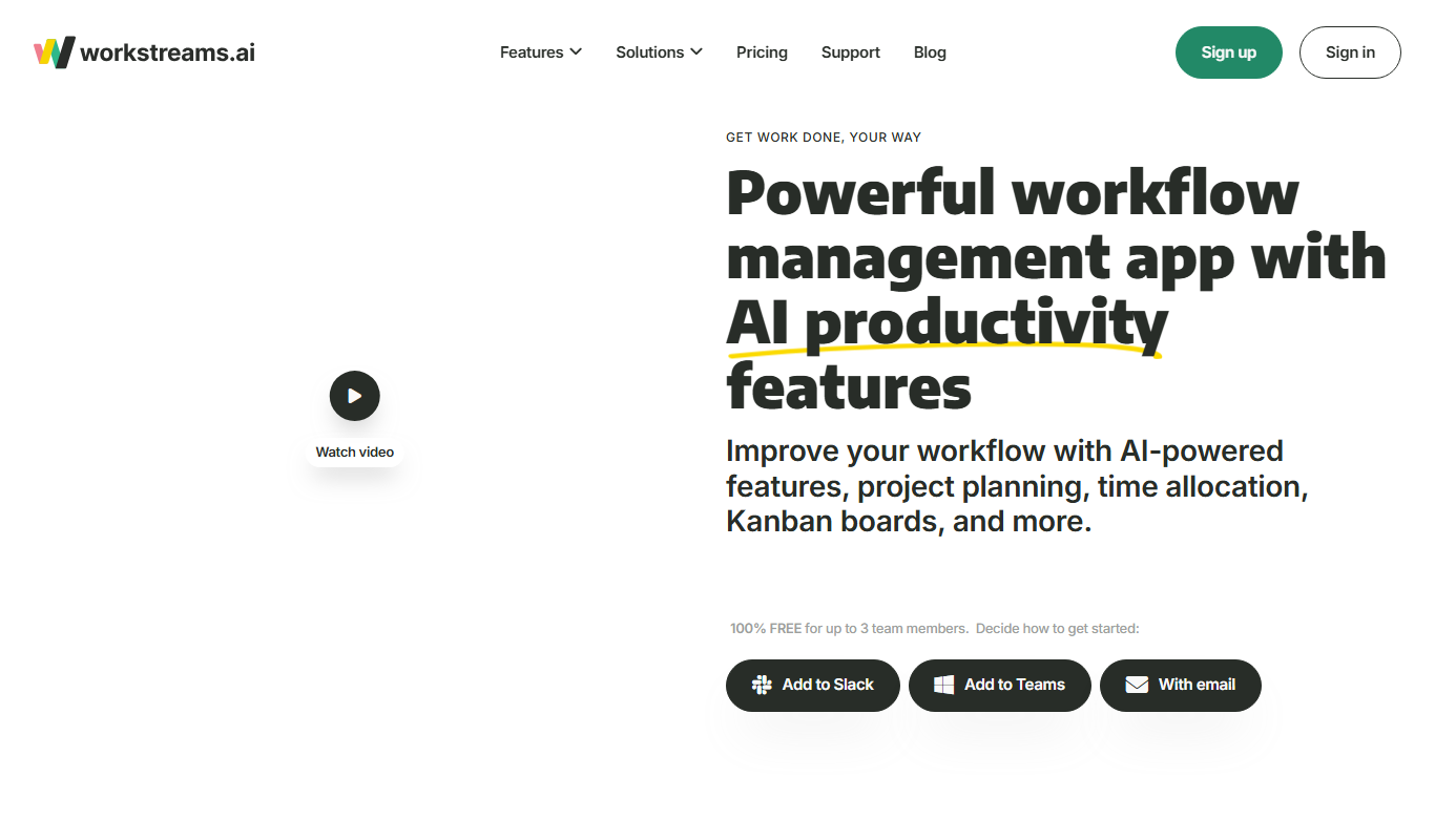 Screenshot of Workstreams.ai task management interface
