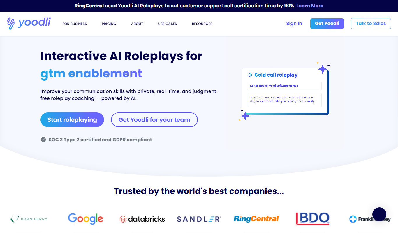 Yoodli AI Speech Coach app screenshot