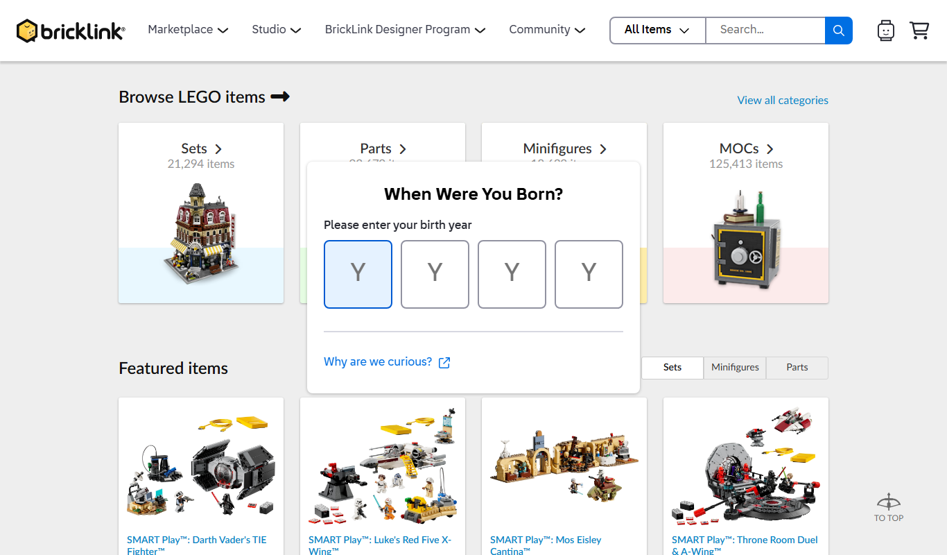 Screenshot of the BrickLink interface