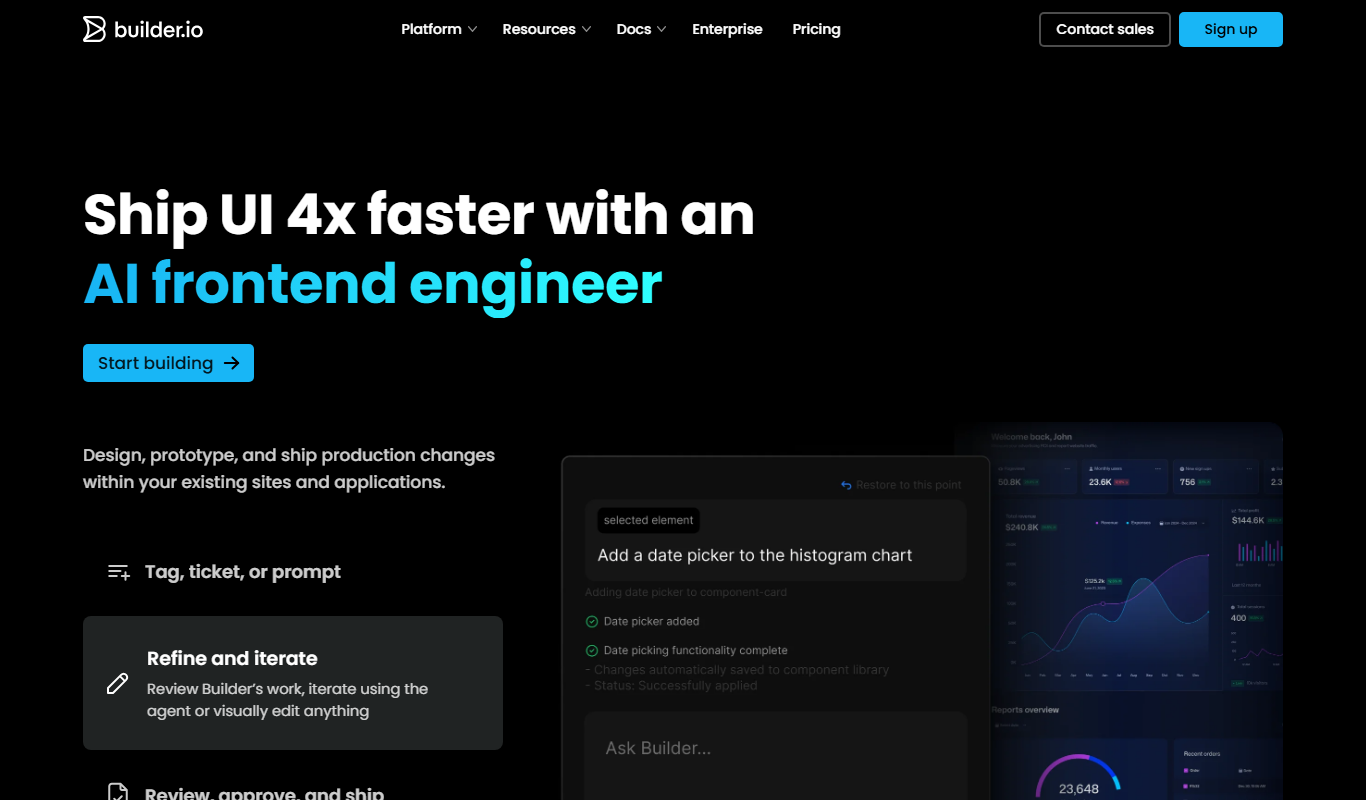 Screenshot of the Builder.io interface