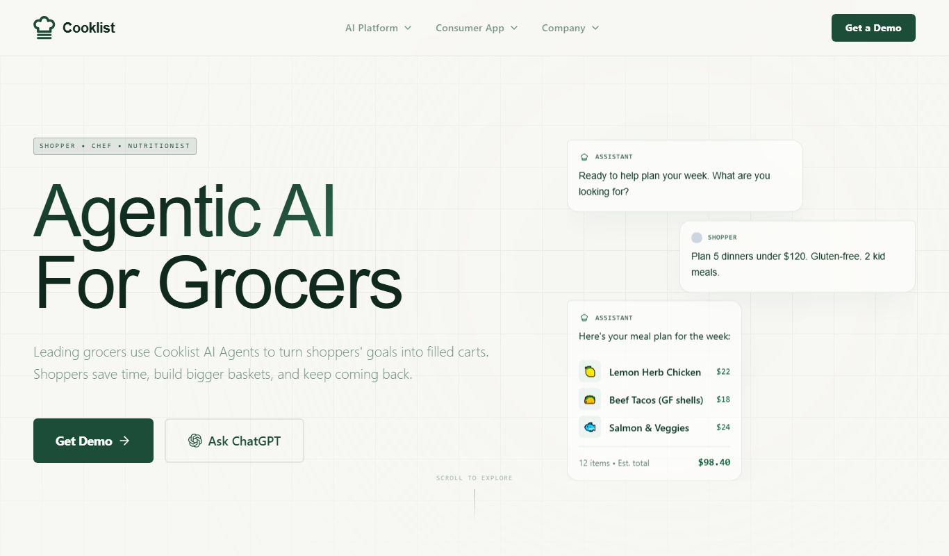 Screenshot of the Cooklist interface