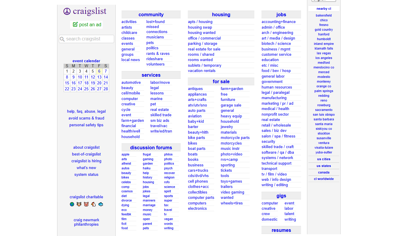 Craigslist platform screenshot with the dashboard layout and key functionality