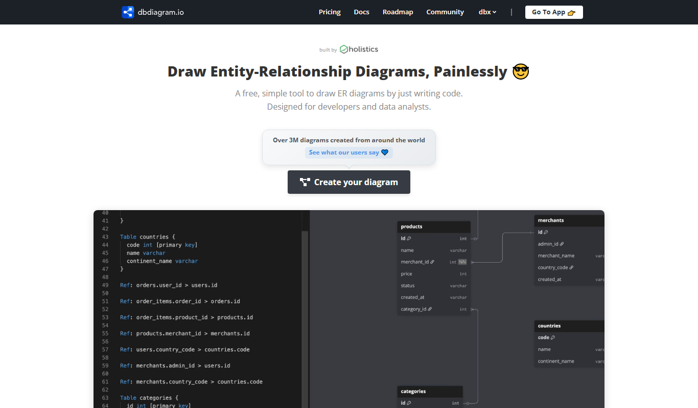 dbdiagram.io app screenshot