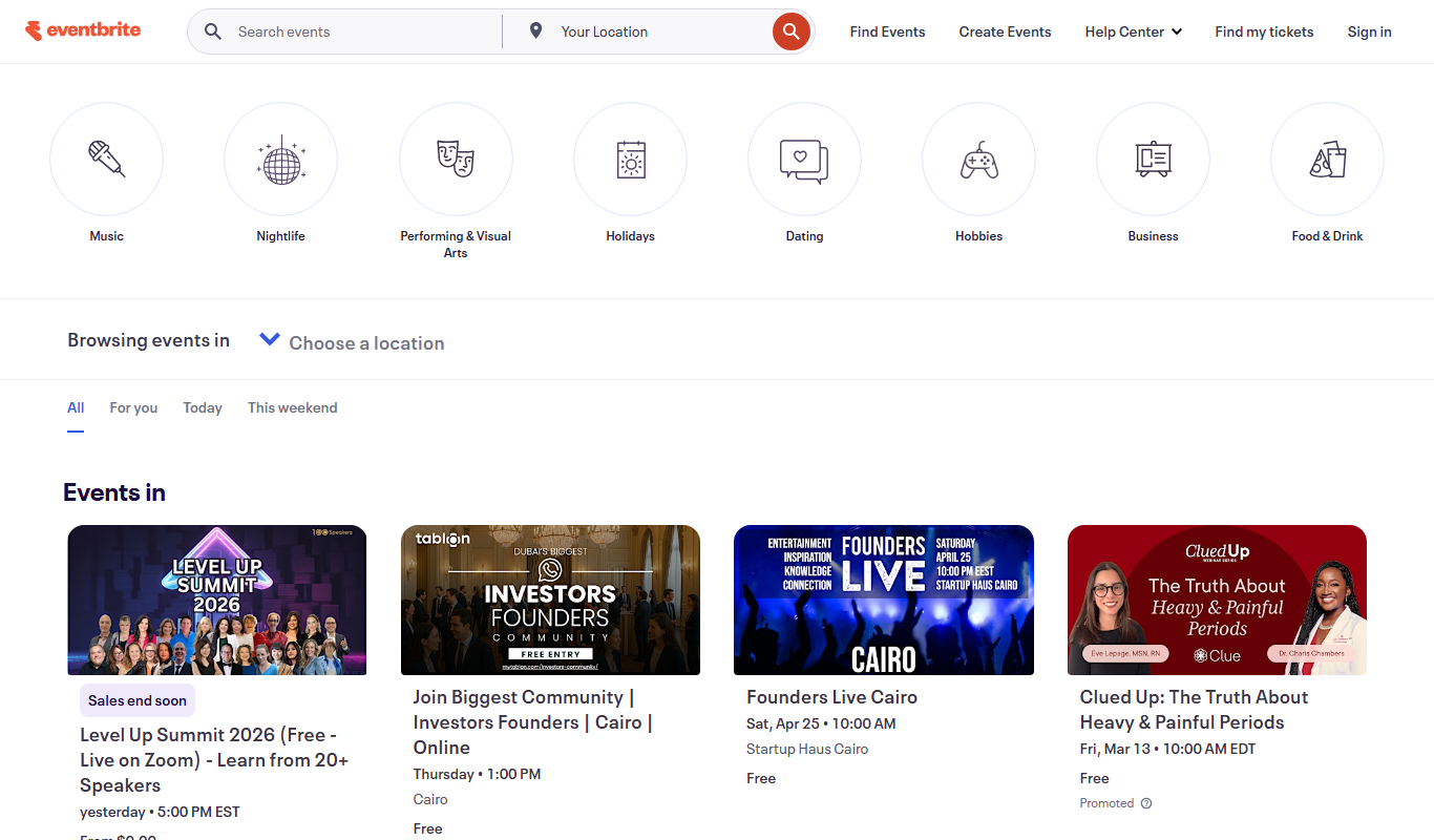 Eventbrite app screenshot