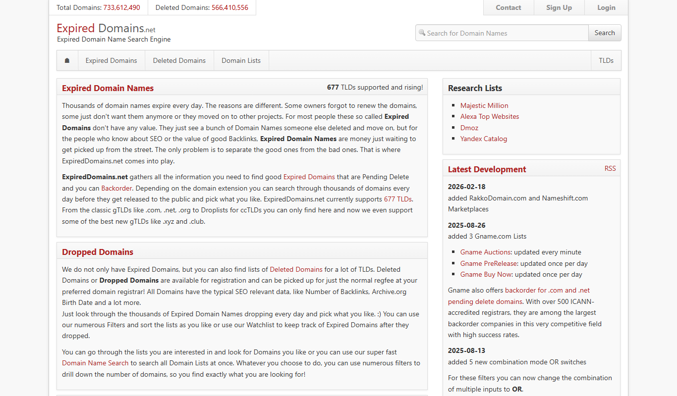 Expireddomains.net app screenshot