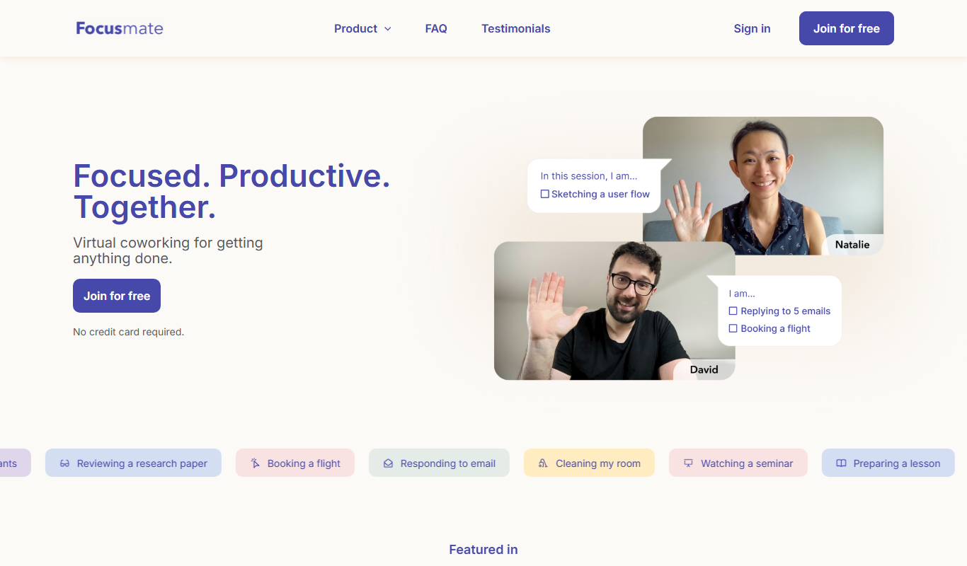 Focusmate app screenshot