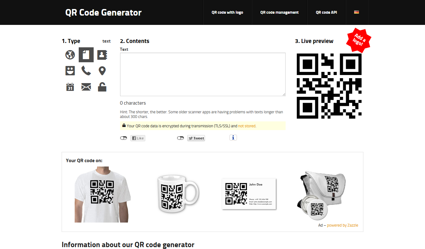 Screenshot of the GoQR.me interface