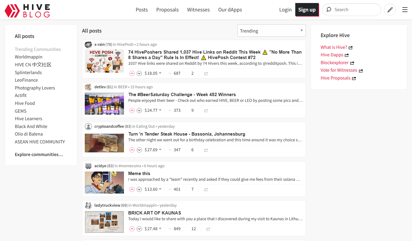 Screenshot of the Hive Blog interface
