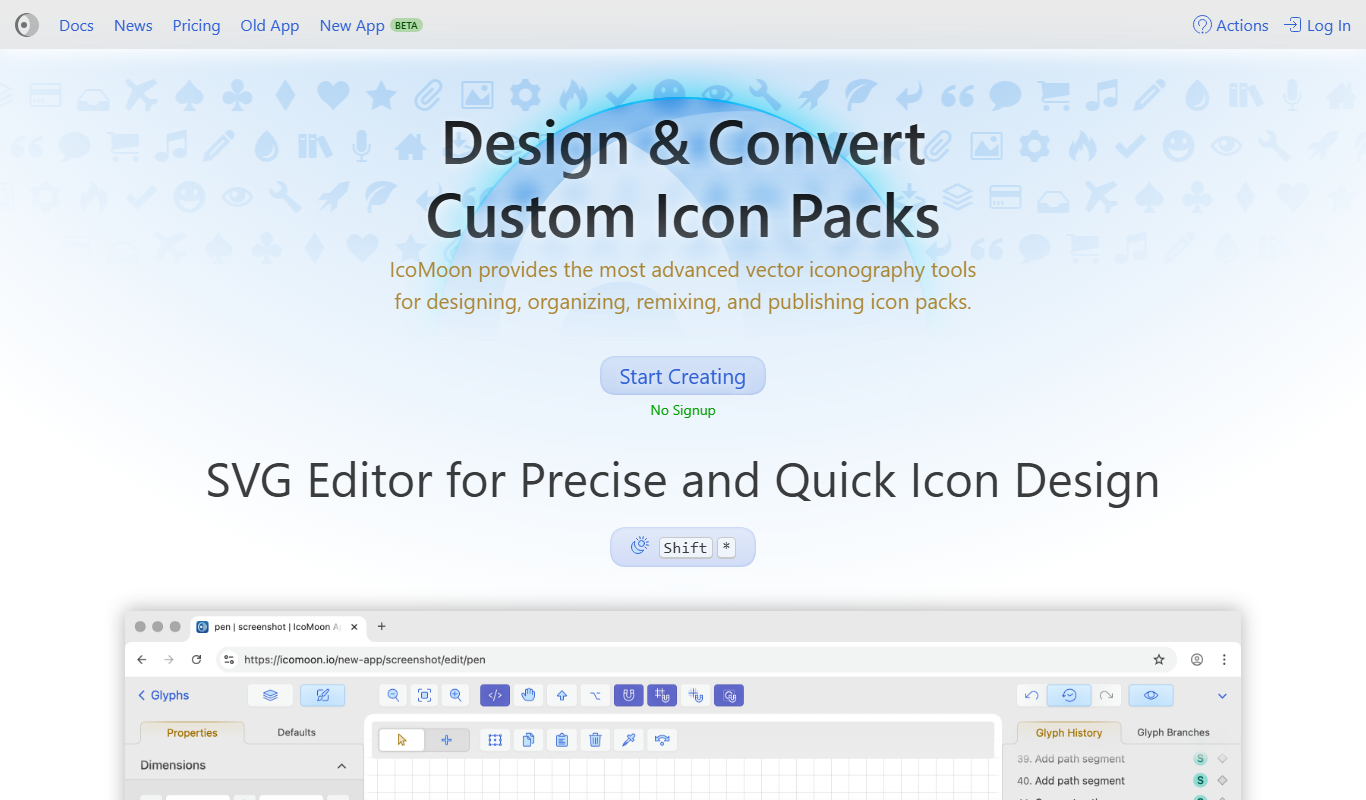 Screenshot of the IcoMoon interface