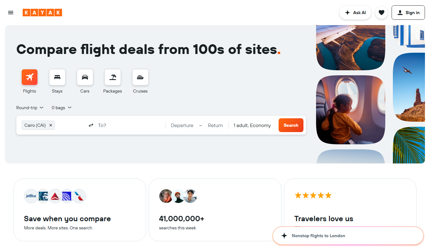 Kayak app screenshot