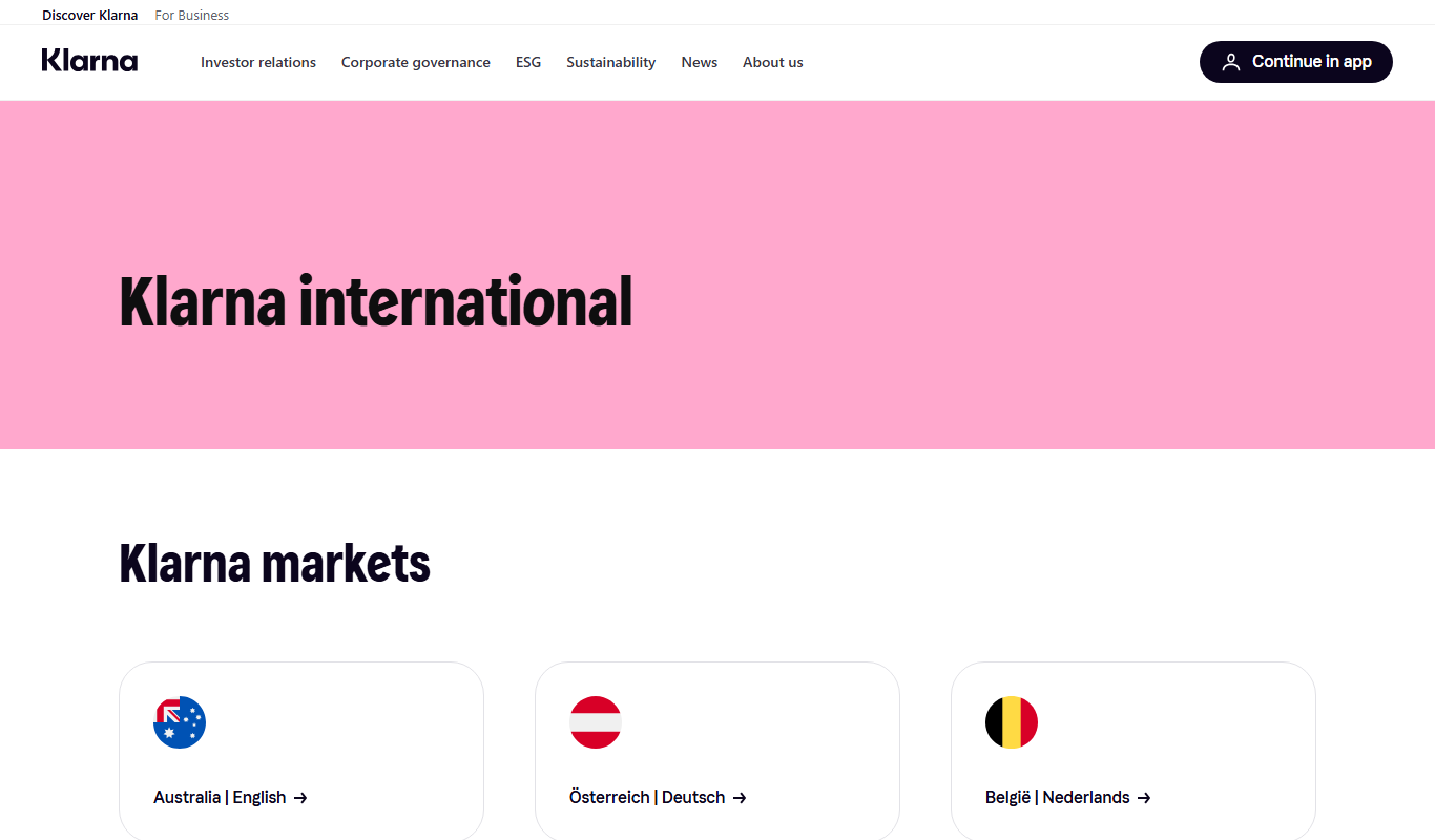 Screenshot of the Klarna interface