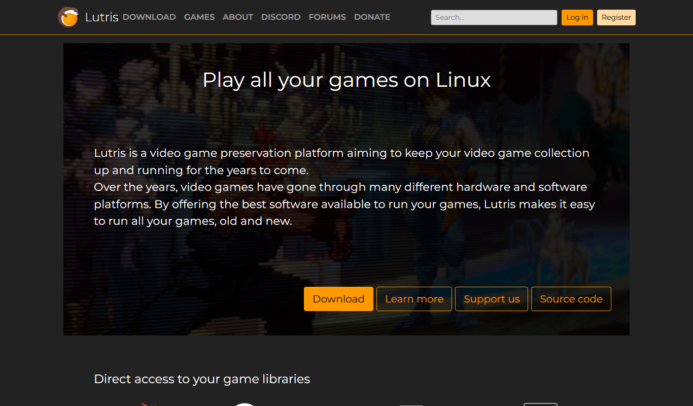Screenshot of the Lutris interface