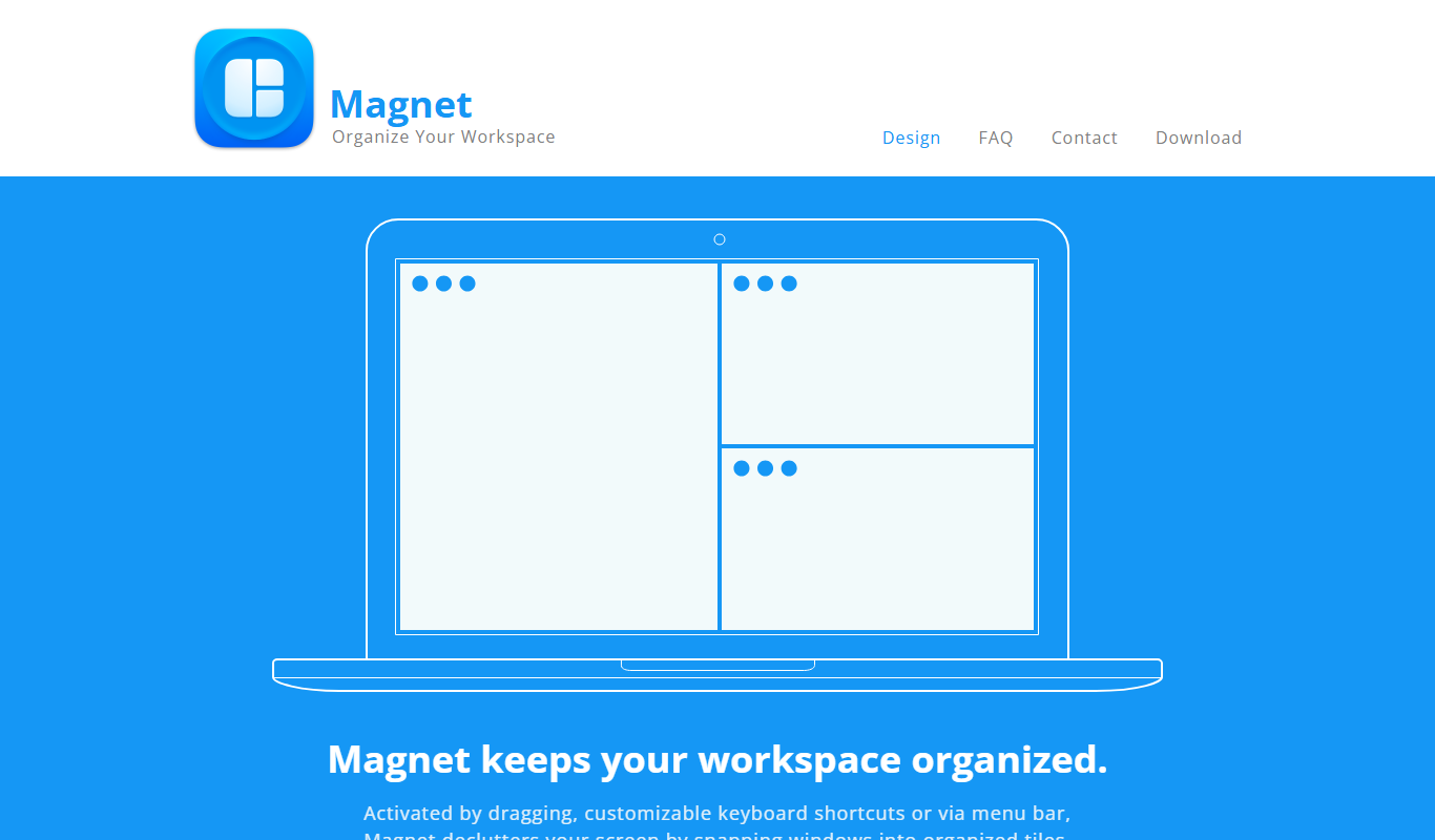 Magnet for macOS dashboard screenshot showing core features, workspace, and platform design