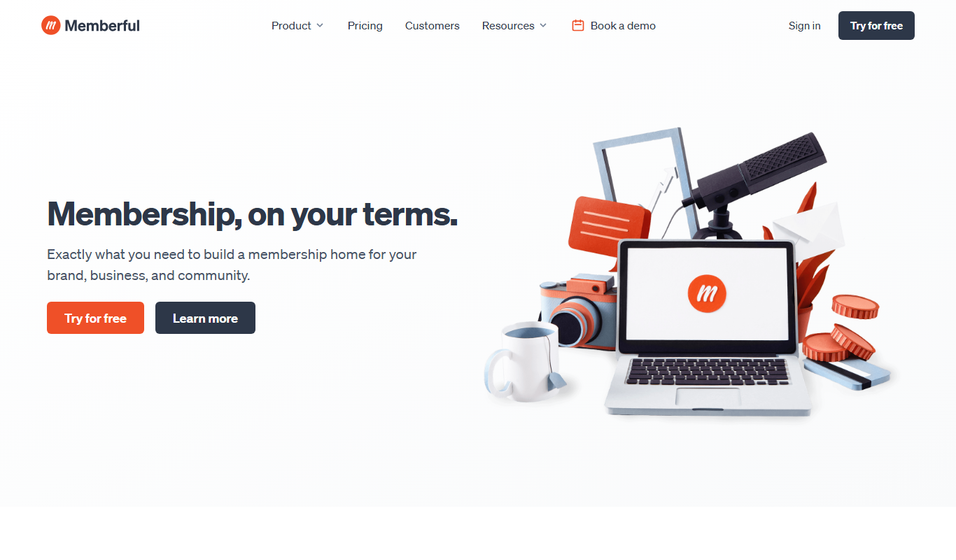 Memberful dashboard screenshot showing core features, workspace, and platform design